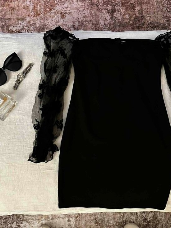 SHEIN Dresses & Skirts - off shoulder black dress with lace sleeves